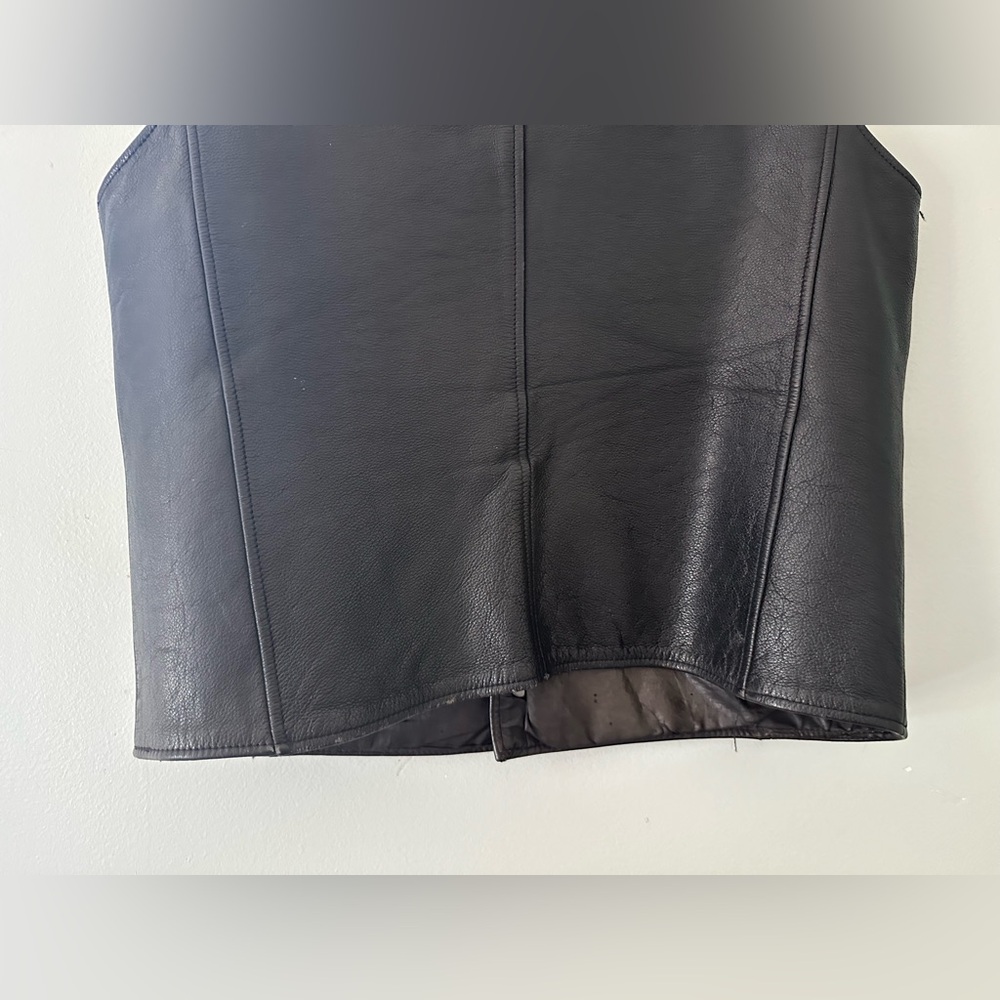 Harley Davidson Motorcycle Size Vest Large Black Genuine Leather Snap Front - Picture 9 of 15